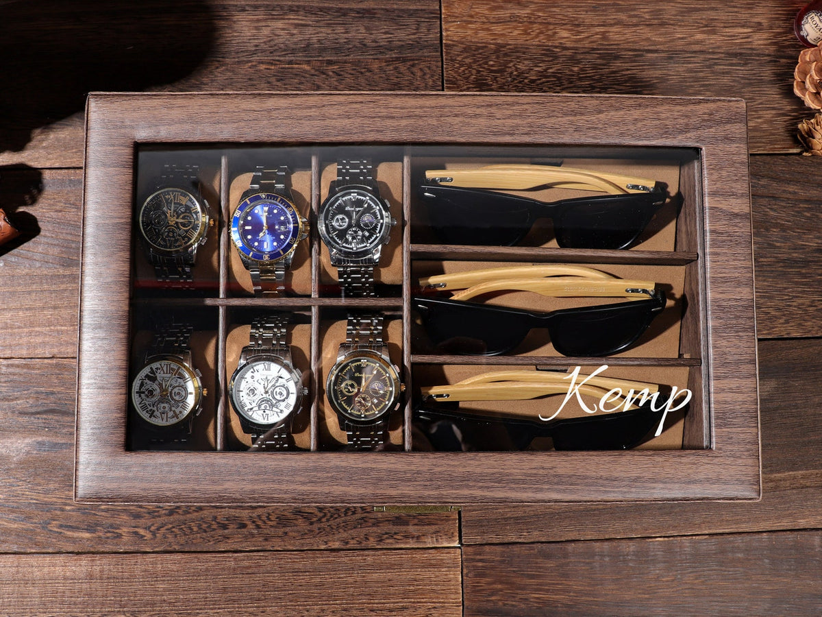 Watch Box with Sunglass Holder, Personalized Groom's Gift, Personalised Leather Watch Box for Men, Watch Case, Watch Organizer,Father's Gift