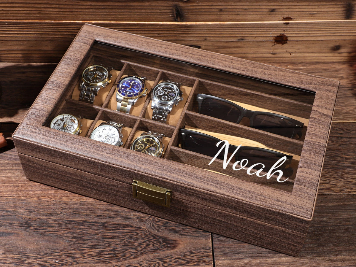 Watch Box with Sunglass Holder, Personalized Groom's Gift, Personalised Leather Watch Box for Men, Watch Case, Watch Organizer,Father's Gift