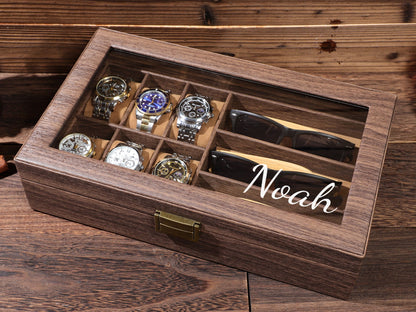 Watch Box with Sunglass Holder, Personalized Groom's Gift, Personalised Leather Watch Box for Men, Watch Case, Watch Organizer,Father's Gift
