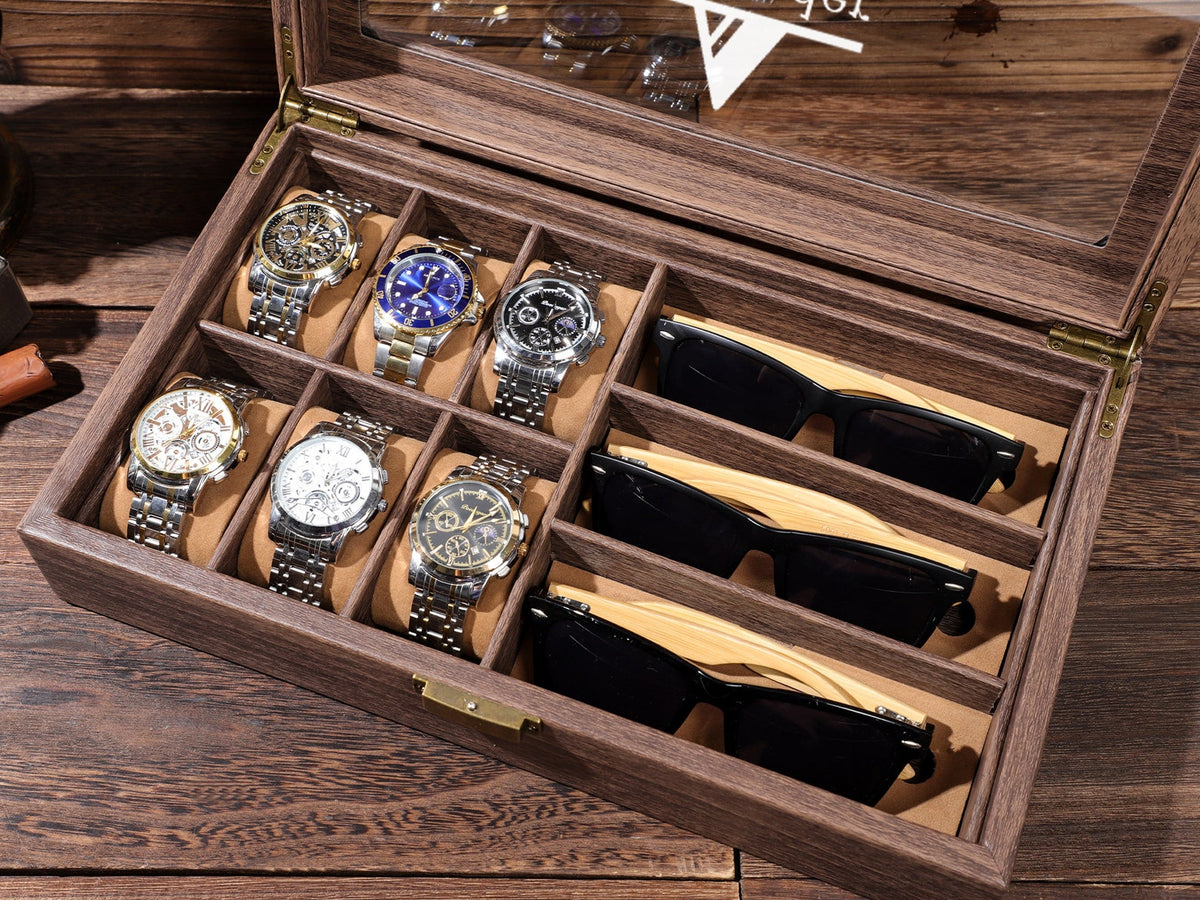 Watch Box with Sunglass Holder, Personalized Groom's Gift, Personalised Leather Watch Box for Men, Watch Case, Watch Organizer,Father's Gift