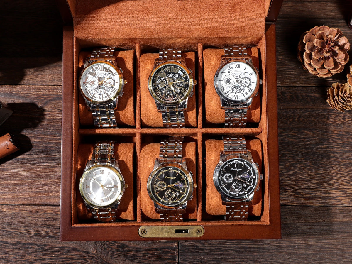 Personalized Storage Box with 6 Slots for Watches - Organizer Box, Personalised Wood Watch Box for Men, Wooden Watch Box, Father's Gift