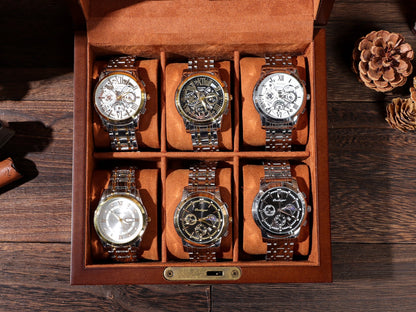 Personalized Storage Box with 6 Slots for Watches - Organizer Box, Personalised Wood Watch Box for Men, Wooden Watch Box, Father's Gift