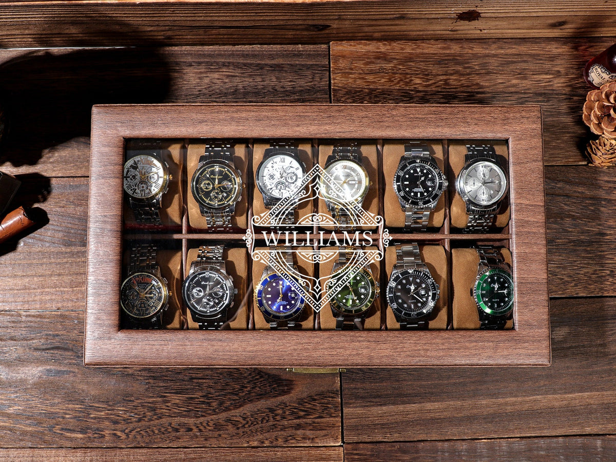 Personalized Groom's Gift, Personalised Leather Watch Box for Men, Watch Case, Watch Organizer, 12 Slot Watch Case, Father's Gift