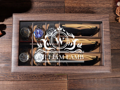 Watch Box with Sunglass Holder, Personalized Groom's Gift, Personalised Leather Watch Box for Men, Watch Case, Watch Organizer,Father's Gift