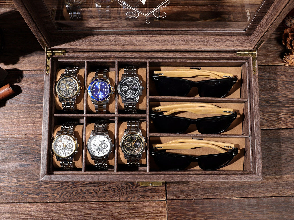 Watch Box with Sunglass Holder, Personalized Groom's Gift, Personalised Leather Watch Box for Men, Watch Case, Watch Organizer,Father's Gift