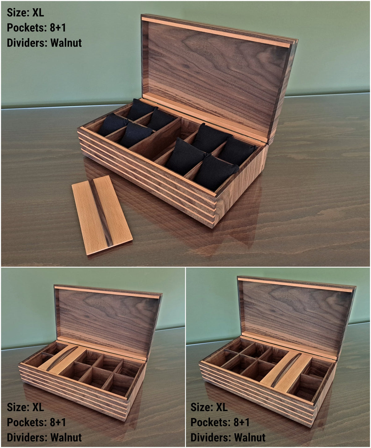 Handmade Black Walnut Watch Box, Custom Dividers & Engraving