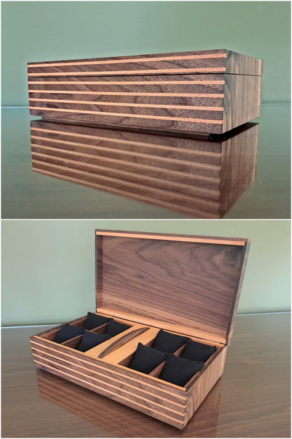 Handmade Black Walnut Watch Box, Custom Dividers & Engraving