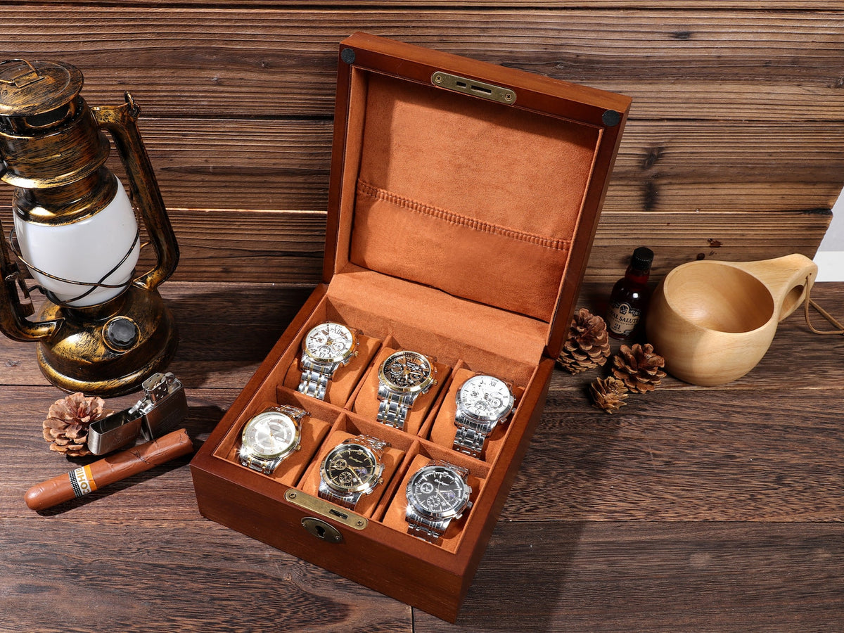 Personalized Storage Box with 6 Slots for Watches - Organizer Box, Personalised Wood Watch Box for Men, Wooden Watch Box, Father's Gift