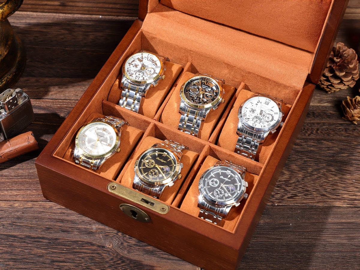 Personalized Storage Box with 6 Slots for Watches - Organizer Box, Personalised Wood Watch Box for Men, Wooden Watch Box, Father's Gift