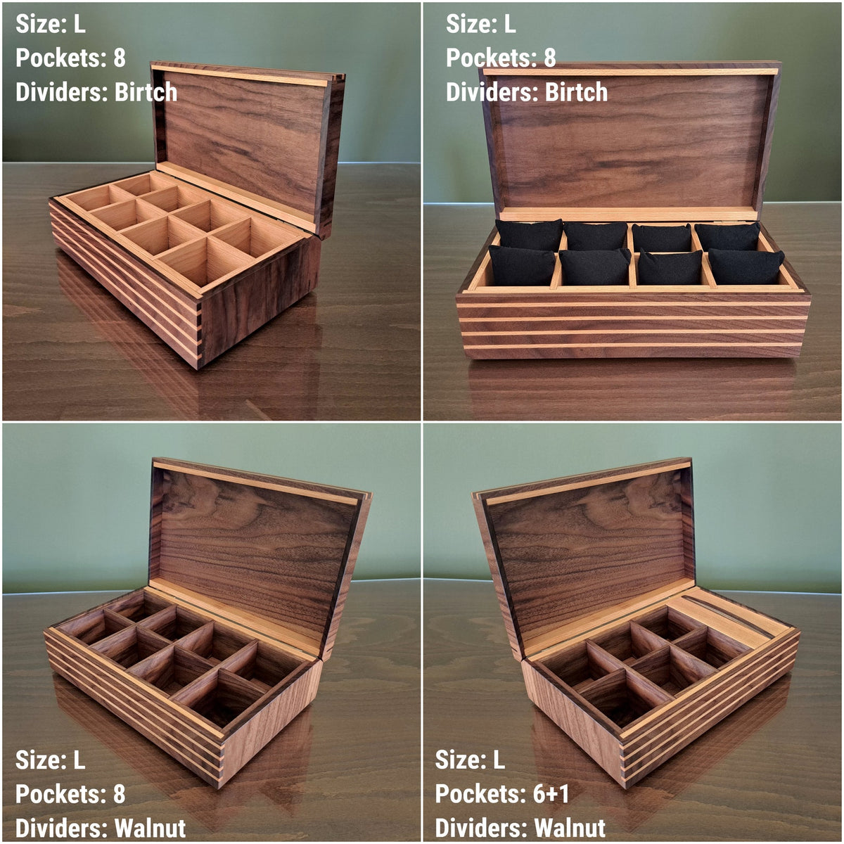 Handmade Black Walnut Watch Box, Custom Dividers & Engraving