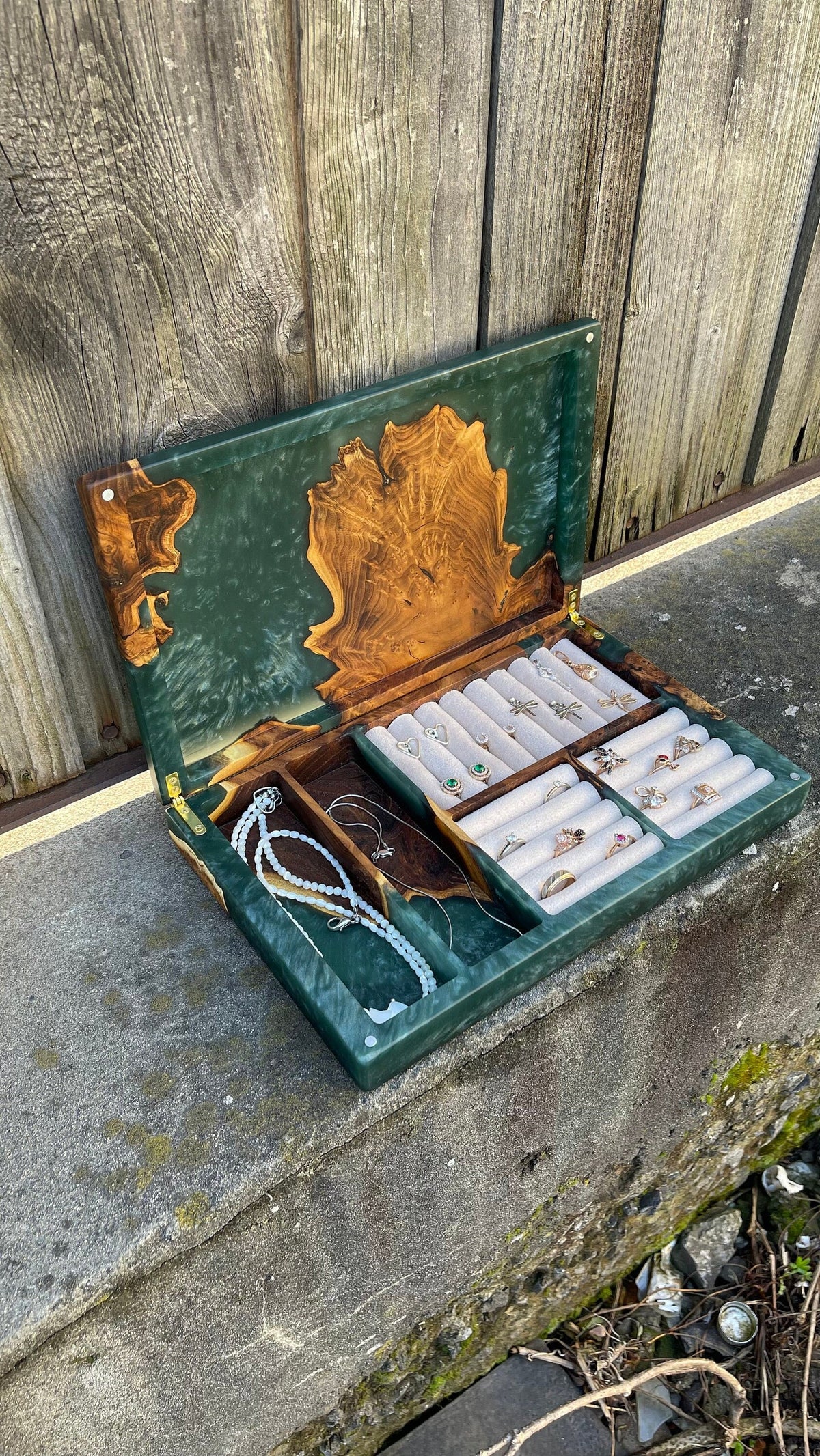 Luxury Men's Jewelry Box, Green Epoxy Resin Watch Organizer, Handmade Wooden Cufflink Storage, Gift for Dad Husband Grandpa Boss