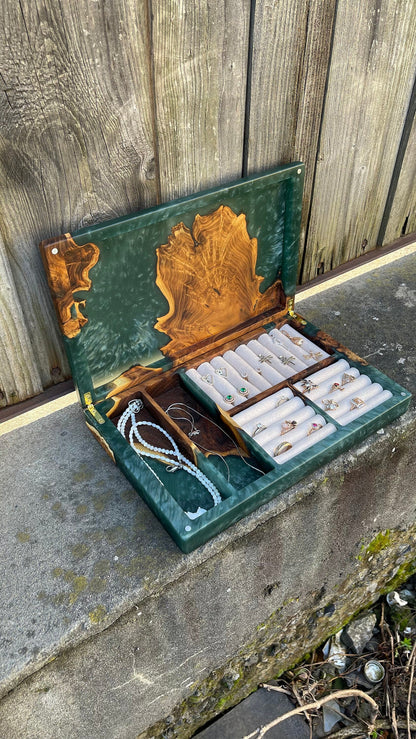 Luxury Men's Jewelry Box, Green Epoxy Resin Watch Organizer, Handmade Wooden Cufflink Storage, Gift for Dad Husband Grandpa Boss