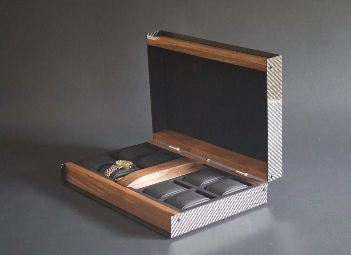 Carbon Fiber Watch Box, Custom Made Watch Case, 8 Watch Box, Mens Carbon Fibre Watch Box, Wood and Carbon Fiber Watch Storage Box, Watch Box
