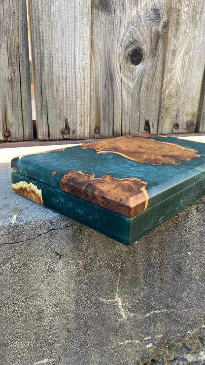 Luxury Men's Jewelry Box, Green Epoxy Resin Watch Organizer, Handmade Wooden Cufflink Storage, Gift for Dad Husband Grandpa Boss