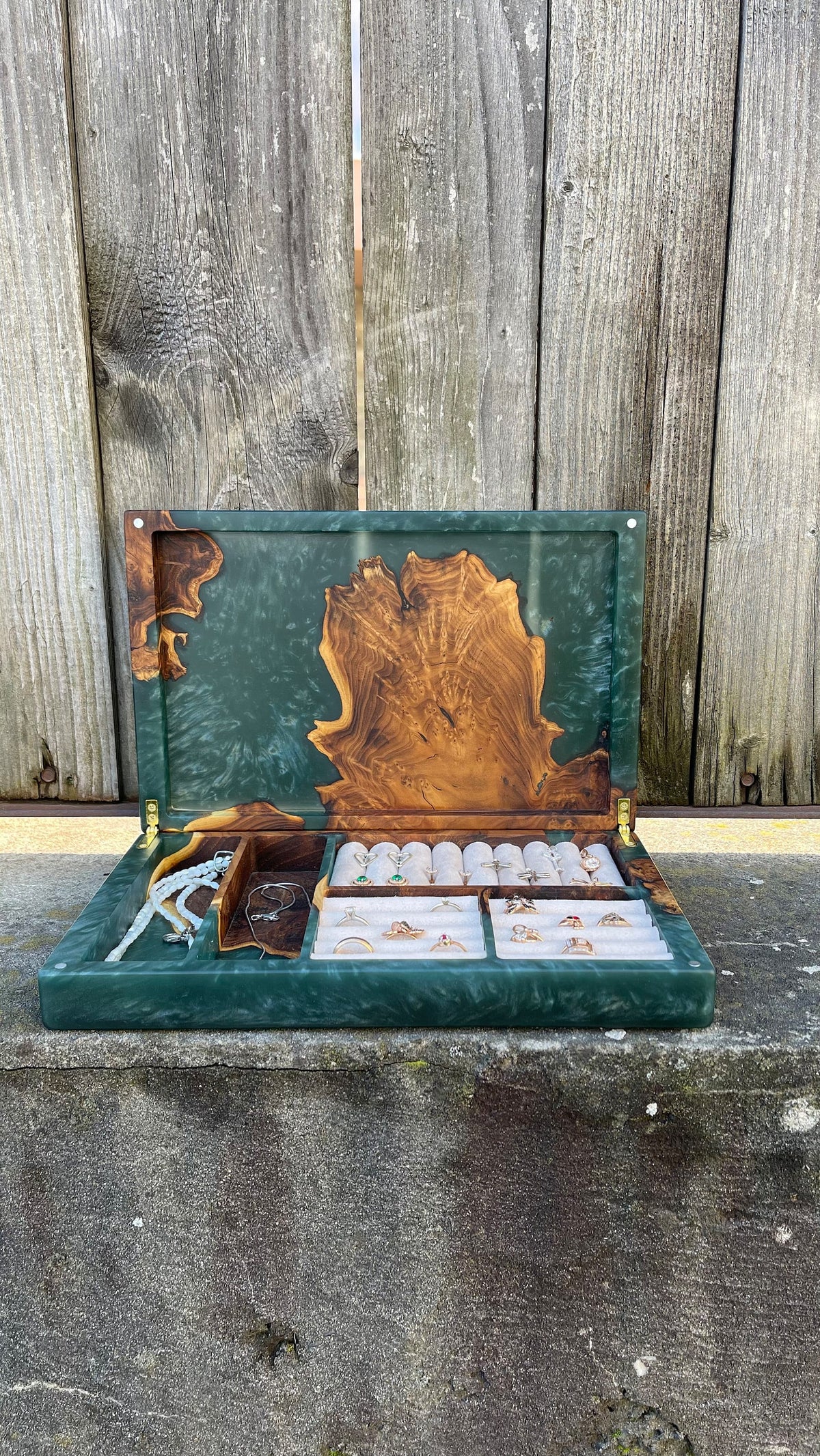 Luxury Men's Jewelry Box, Green Epoxy Resin Watch Organizer, Handmade Wooden Cufflink Storage, Gift for Dad Husband Grandpa Boss