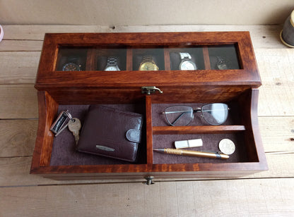 Men's Valet, Watch Case, Valet Box, Watch Box for Men, Boyfriend Gift -Men's Valet Box for 5 watches with Drawer , Men's Watch Box,