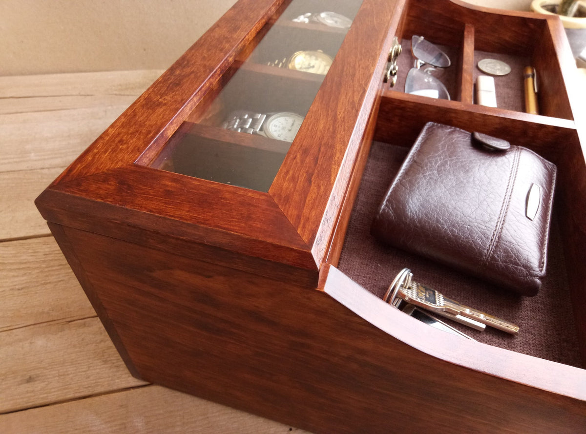 Men's Valet, Watch Case, Valet Box, Watch Box for Men, Boyfriend Gift -Men's Valet Box for 5 watches with Drawer , Men's Watch Box,