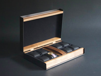 Carbon Fiber Watch Box, Custom Made Watch Case, 8 Watch Box, Mens Carbon Fibre Watch Box, Wood and Carbon Fiber Watch Storage Box, Watch Box