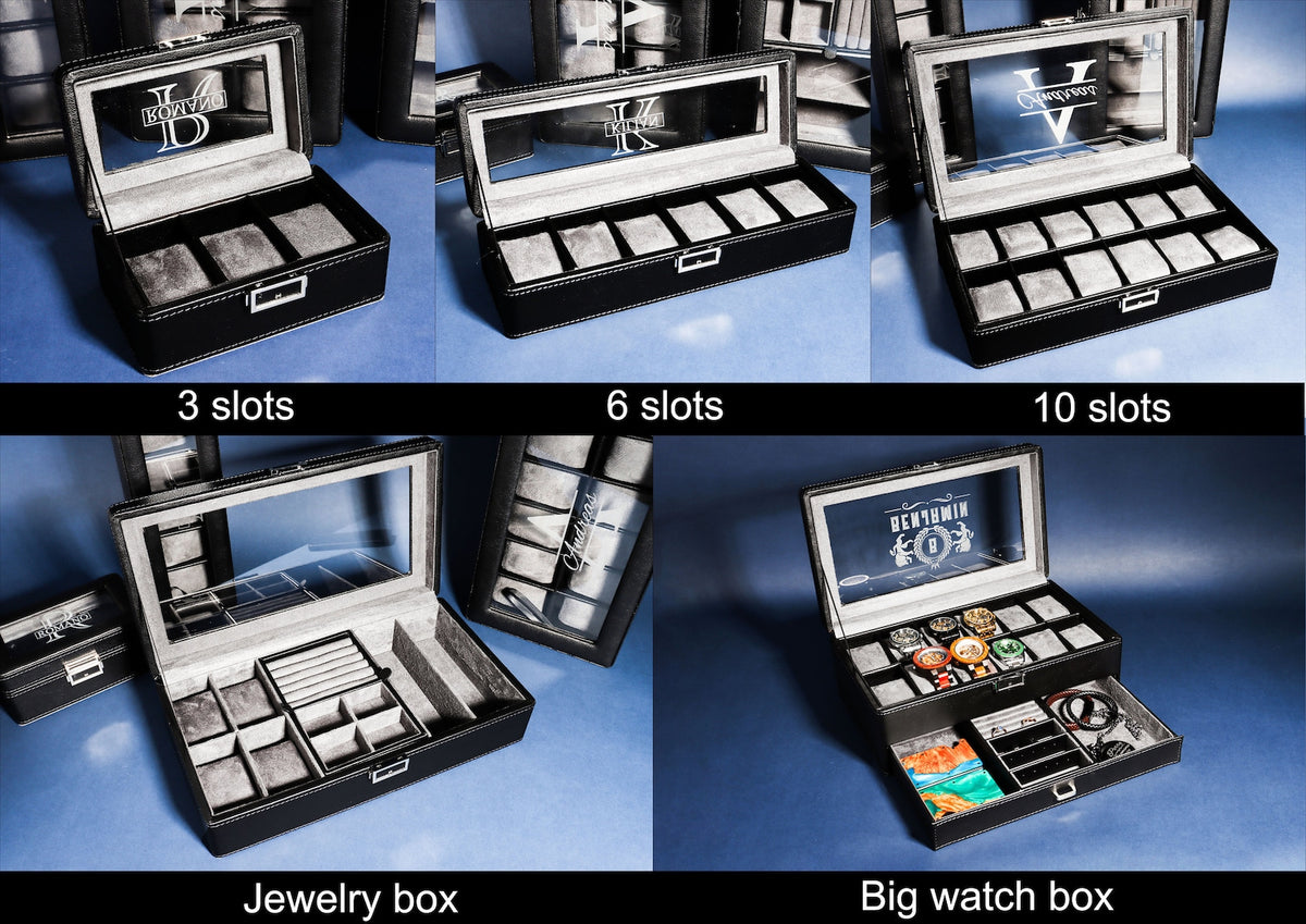 Personalized Black Watch Box - Multifunctional Watch Box, Men's Gift, Gift for Dad, Groomsmen Gift, Anniversary Gift, Christmas gifts