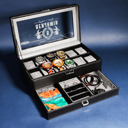 Personalized Black Watch Box - Multifunctional Watch Box, Men's Gift, Gift for Dad, Groomsmen Gift, Anniversary Gift, Christmas gifts
