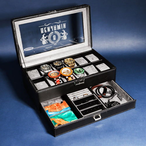 Personalized Black Watch Box - Multifunctional Watch Box, Men's Gift, Gift for Dad, Groomsmen Gift, Anniversary Gift, Christmas gifts
