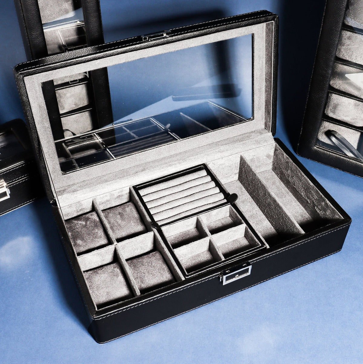 Personalized Black Watch Box - Multifunctional Watch Box, Men's Gift, Gift for Dad, Groomsmen Gift, Anniversary Gift, Christmas gifts