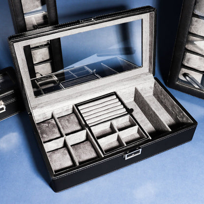 Personalized Black Watch Box - Multifunctional Watch Box, Men's Gift, Gift for Dad, Groomsmen Gift, Anniversary Gift, Christmas gifts