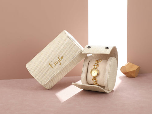 Engraved Beige Watch Case, Personalized Watch Case, Custom Travel Watch Box, Anniversary Gift, Mother's Day Gift, Valentines Gifts for Women