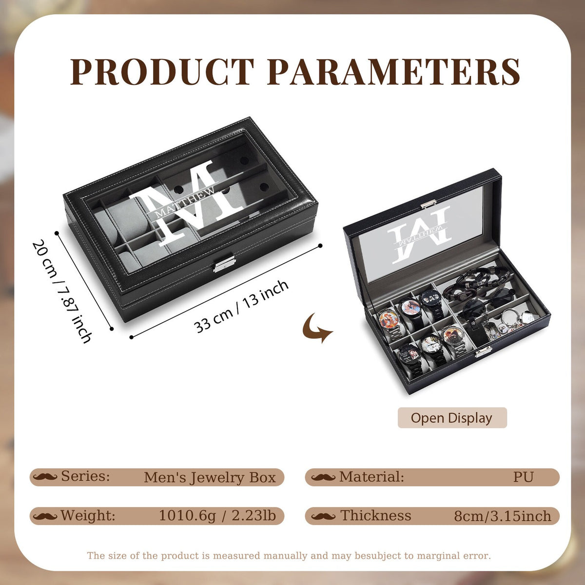 Personalized Engraved Watch Box for Men,Custom Jewelry Box with Name and Watch Compartments,Jewelry Storage Case, Groomsman or Best Man Gift