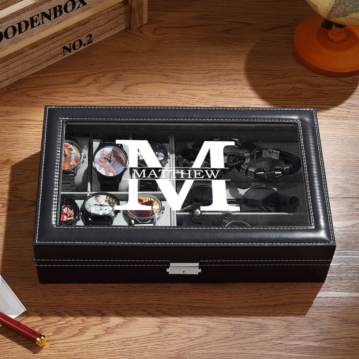 Personalized Engraved Watch Box for Men,Custom Jewelry Box with Name and Watch Compartments,Jewelry Storage Case, Groomsman or Best Man Gift