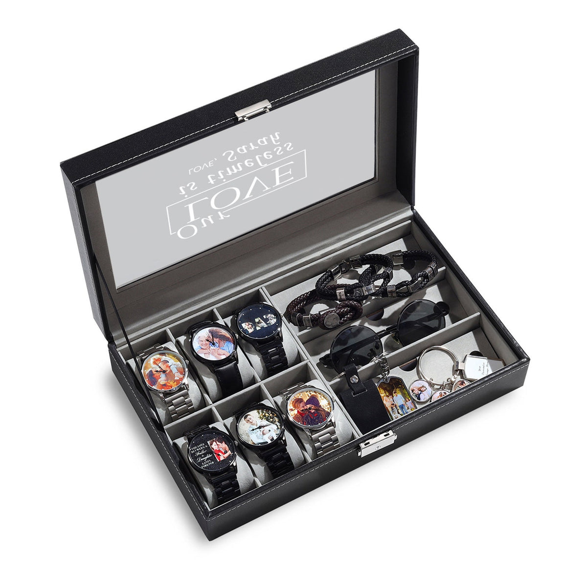 Personalized Engraved Watch Box for Men,Custom Jewelry Box with Name and Watch Compartments,Jewelry Storage Case, Groomsman or Best Man Gift