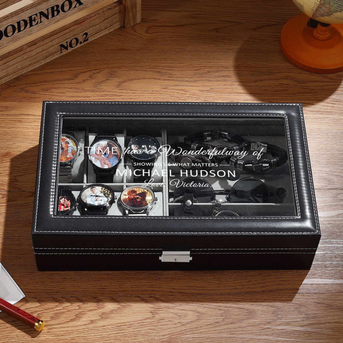 Personalized Engraved Watch Box for Men,Custom Jewelry Box with Name and Watch Compartments,Jewelry Storage Case, Groomsman or Best Man Gift