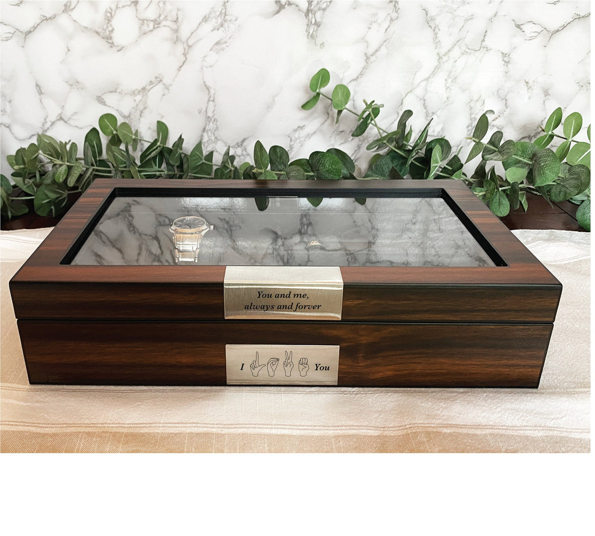 Custom Engraved 6 Slot Watch Box: mens watch display case with accessory storage, gift for him, watch collector case, mens jewelry box