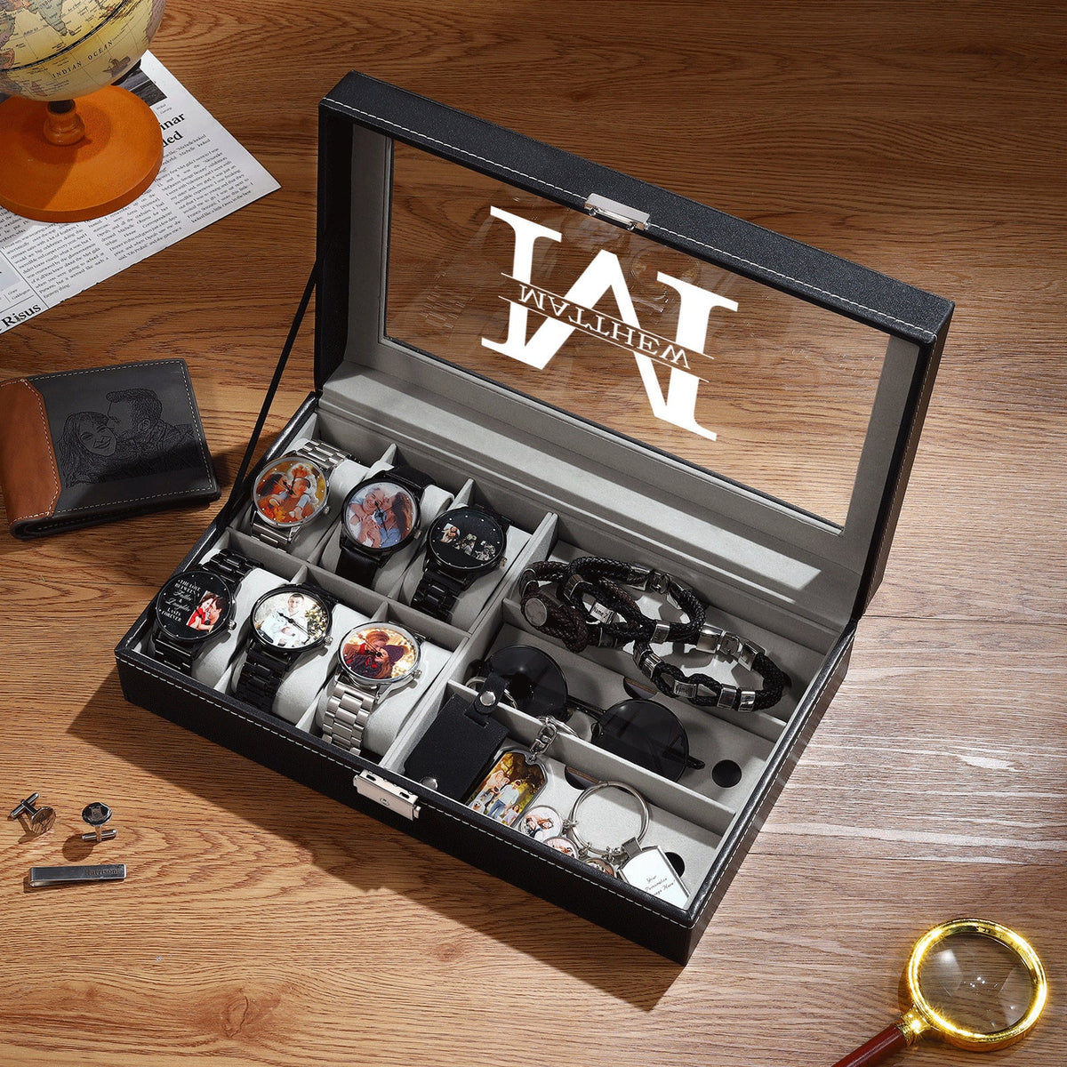 Personalized Engraved Watch Box for Men,Custom Jewelry Box with Name and Watch Compartments,Jewelry Storage Case, Groomsman or Best Man Gift