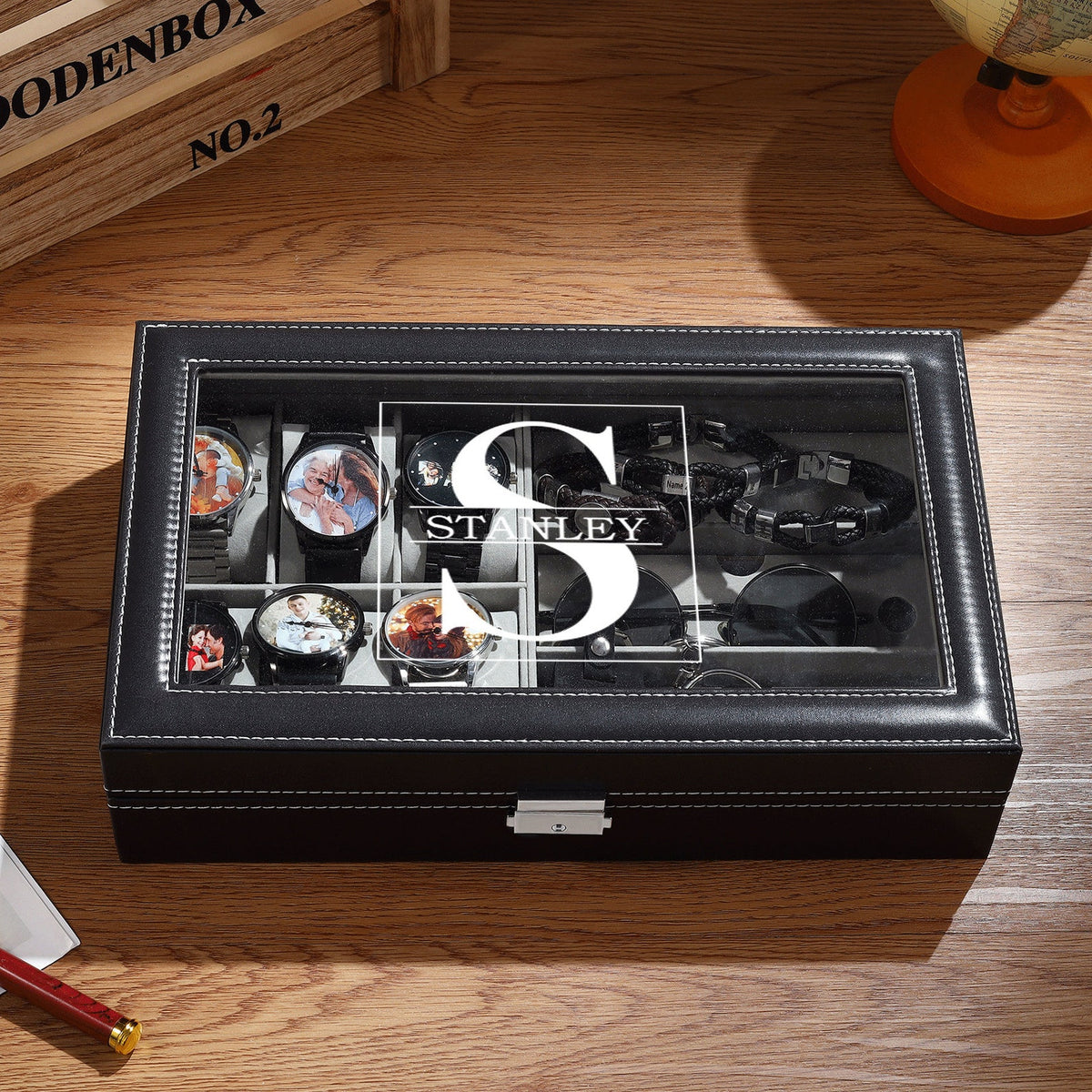 Personalized Engraved Watch Box for Men,Custom Jewelry Box with Name and Watch Compartments,Jewelry Storage Case, Groomsman or Best Man Gift