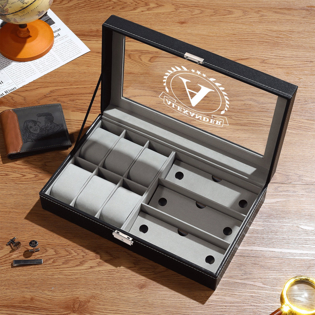 Personalized Engraved Watch Box for Men,Custom Jewelry Box with Name and Watch Compartments,Jewelry Storage Case, Groomsman or Best Man Gift