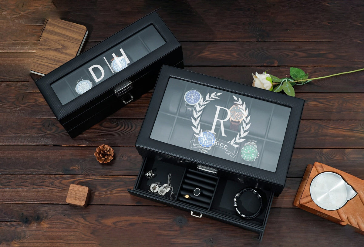 Personalized Leather Watch Box Watch Storage Watch Organizer Double Layer Watch Case Gifts for him Fathers Day Gift Gift for Best Man Gift