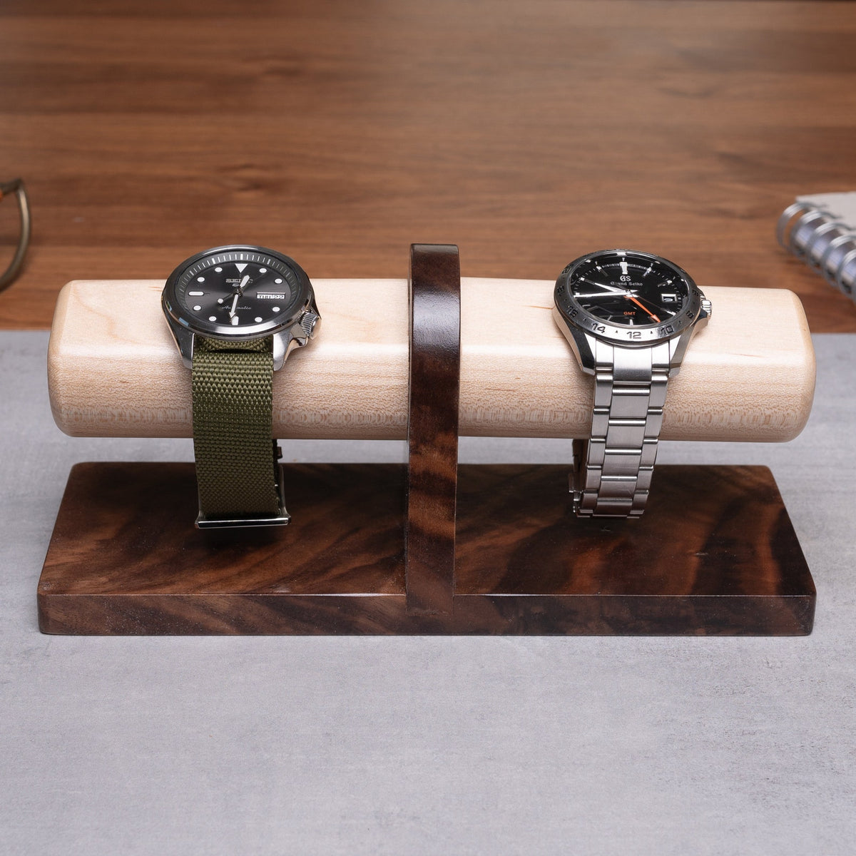 Walnut Watch Stand: Handmade 4 Watch Display, Personalized Gift, Bedside Jewelry Holder, Timestand L