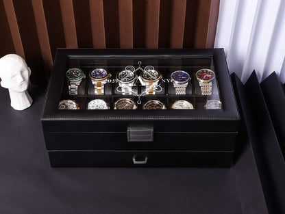 Personalized 12 Slot Leather Watch Box with Drawer for Rings and Trinkets, Watch Box For Men, Watch Organizer, Father's Gift, Groom's Gift