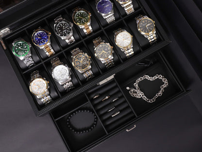 Personalized 12 Slot Leather Watch Box with Drawer for Rings and Trinkets, Watch Box For Men, Watch Organizer, Father's Gift, Groom's Gift