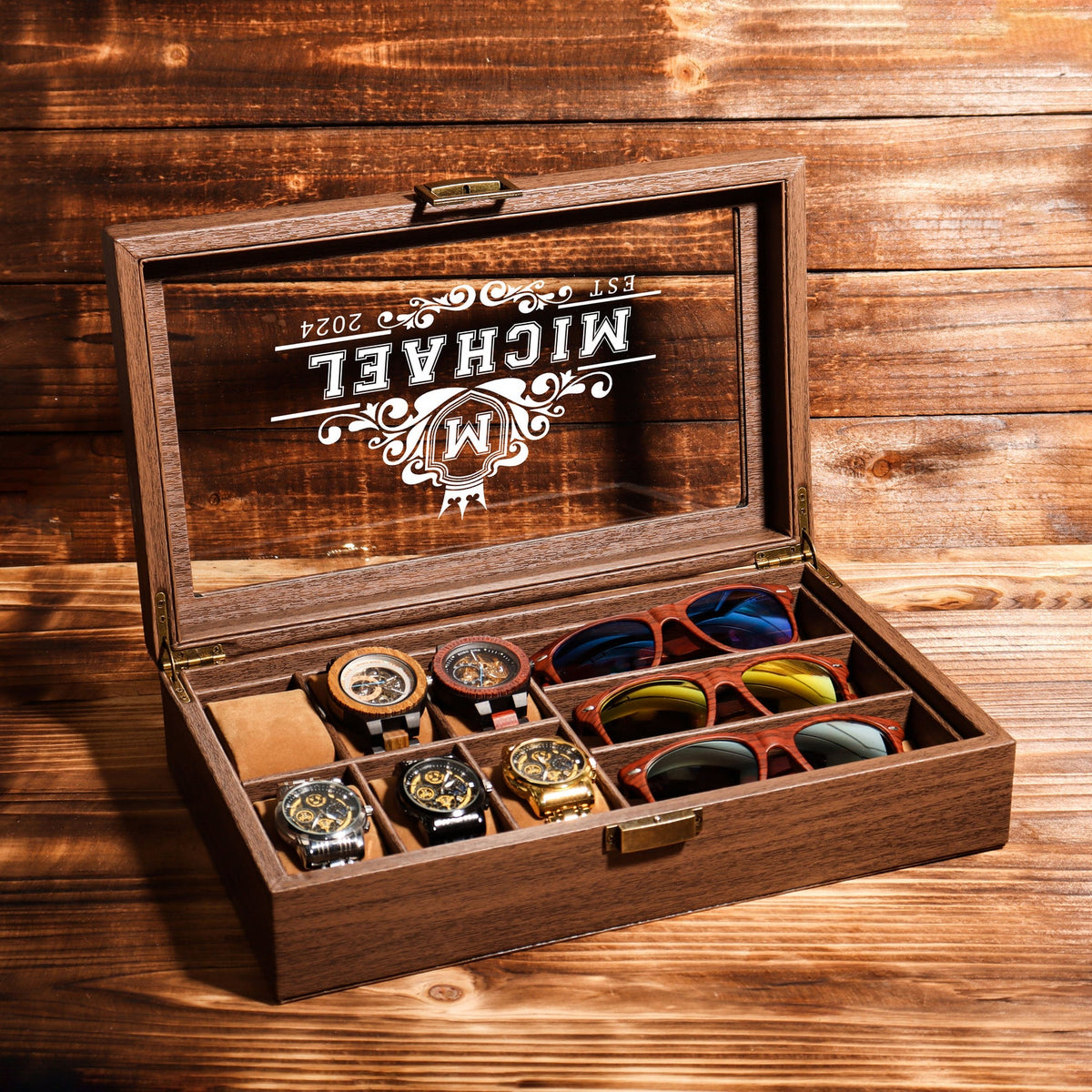 Sunglasses watch Box | Personalized Watch Storage Box | Anniversary Gift for Husband | Birthday Gift for Him | Groomsman Gift | Gift for Him