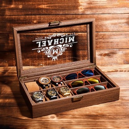 TWO Layers 6 Slot Personalized Men's Watch Box | with Drawer Watch Display Case for 6 Watches |Grain Leather watch box|Anniversary for Him