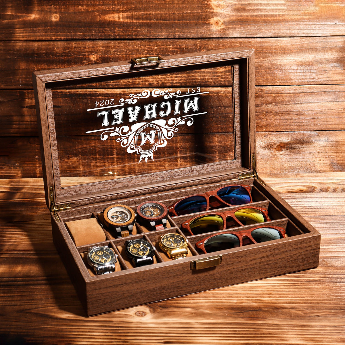 Sunglasses watch Box | Personalized Watch Storage Box | Anniversary Gift for Husband | Birthday Gift for Him | Groomsman Gift | Gift for Him