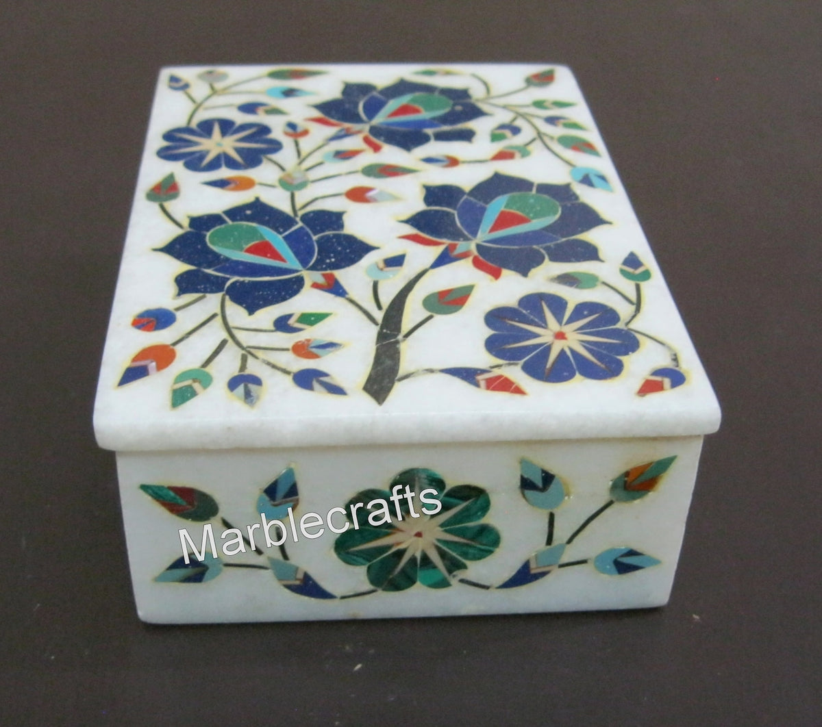 Luxury Marble Jewelry Box | 5x3.5" Semi-Precious Stones Inlay Storage Box | Elegant Handmade Trinket & Watch Case | Wedding Gift for Husband