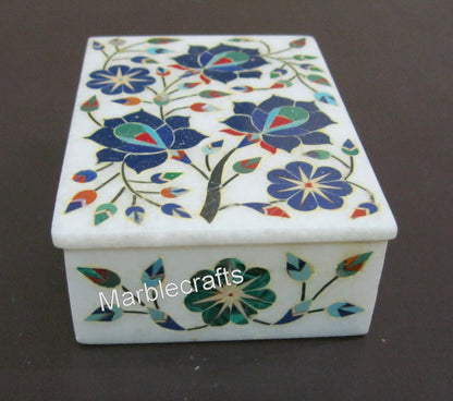 Luxury Marble Jewelry Box | 5x3.5" Semi-Precious Stones Inlay Storage Box | Elegant Handmade Trinket & Watch Case | Wedding Gift for Husband