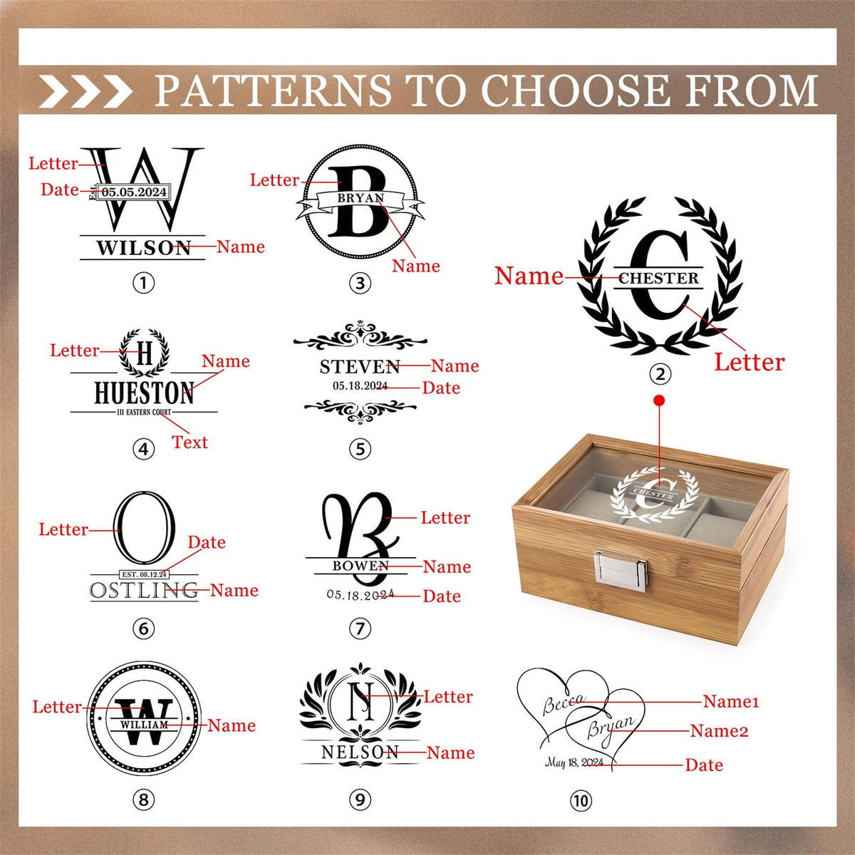 Personalized Watch Storage Box for Men,Custom Name Watch Case,Mens Jewely Box,Anniversary Gift for Husband,Groomsman Gift,Gift for Dad Him