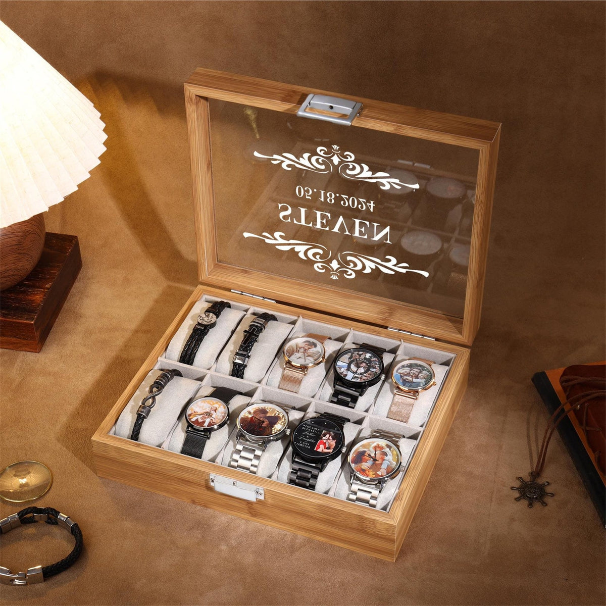 Personalized Watch Storage Box for Men,Custom Name Watch Case,Mens Jewely Box,Anniversary Gift for Husband,Groomsman Gift,Gift for Dad Him