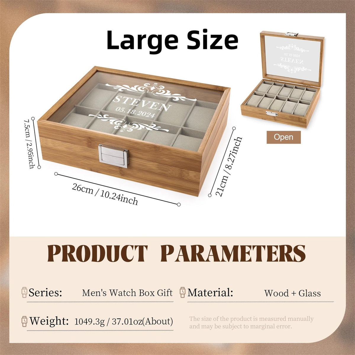 Personalized Watch Storage Box for Men,Custom Name Watch Case,Mens Jewely Box,Anniversary Gift for Husband,Groomsman Gift,Gift for Dad Him