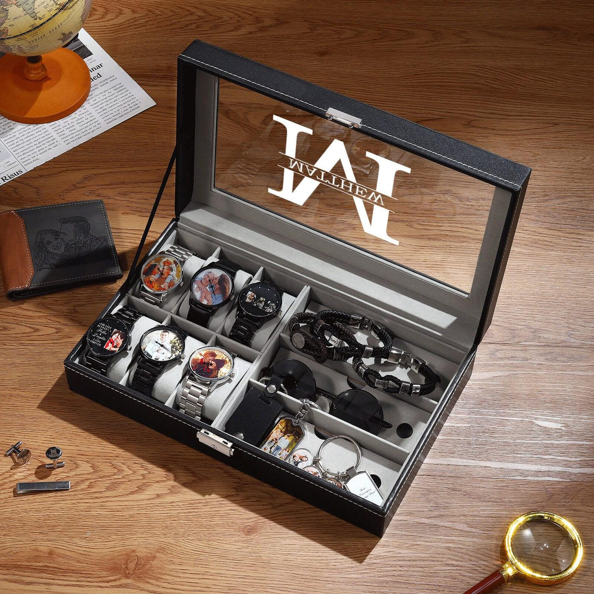 Personalized engraved watch box for men - customized jewelry storage case, groomsman or best man gift
