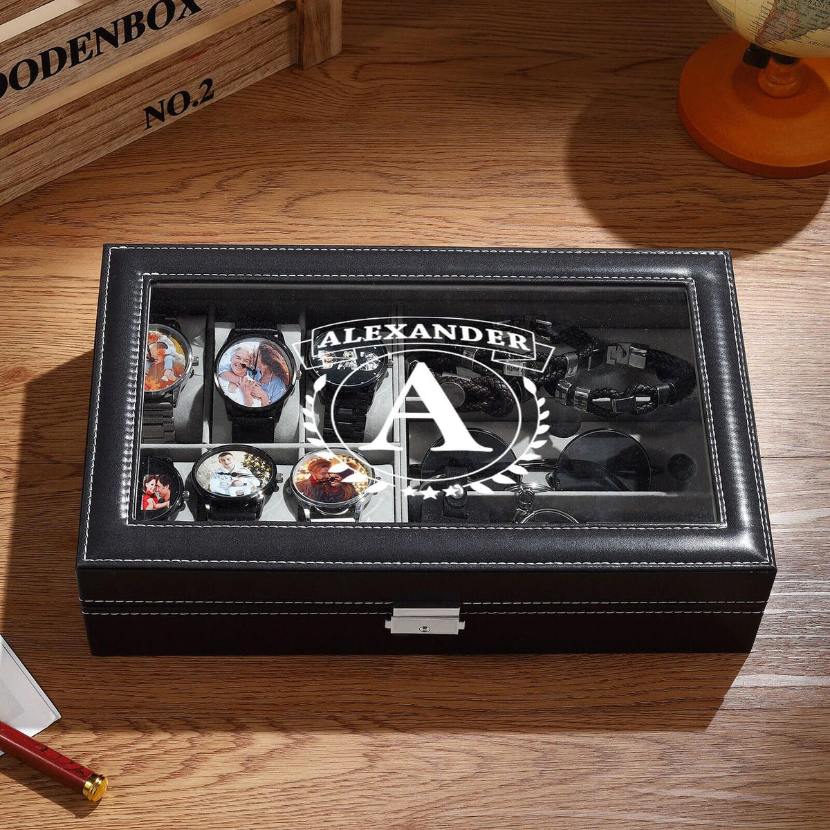 Personalized engraved watch box for men - customized jewelry storage case, groomsman or best man gift